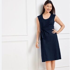 Talbots Navy Blue Sleeveless Cotton Tie Waist Shift Dress